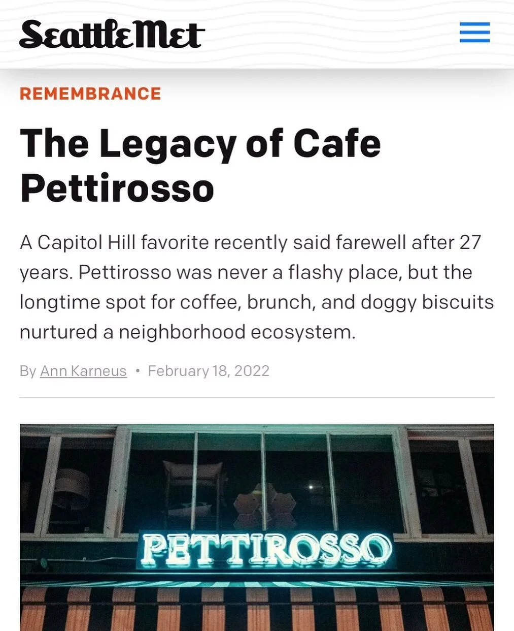 Thank you @seattlemet and Ana Karneus for the wonderful article.  We can’t thank everybody enough for all the love we received during the last couple weeks of @cafepettirosso, it made our hearts full!  Link in bio!#ADiamondIsAChunkOfCoalThatDid