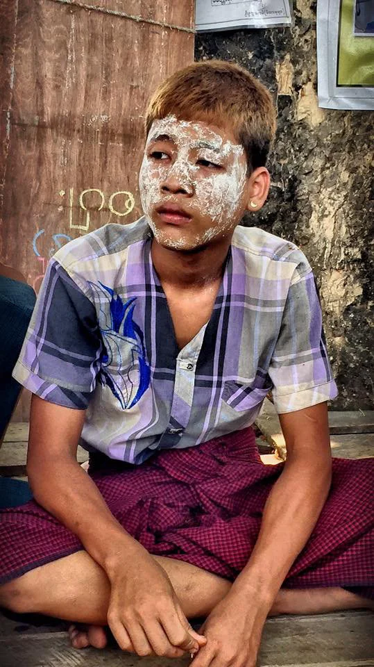 A Rakhine boy here wears a thick mask of Thanaka, one of many we saw in this part of the country.