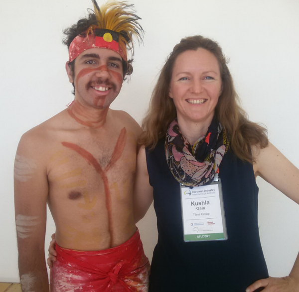 Tilma's Kushla Gale with a Mandandanji man from Maranoa region around Roma, Qld. The Mandandanji do an amazing Welcome to Country that shares the meaning behind cultural elements. 