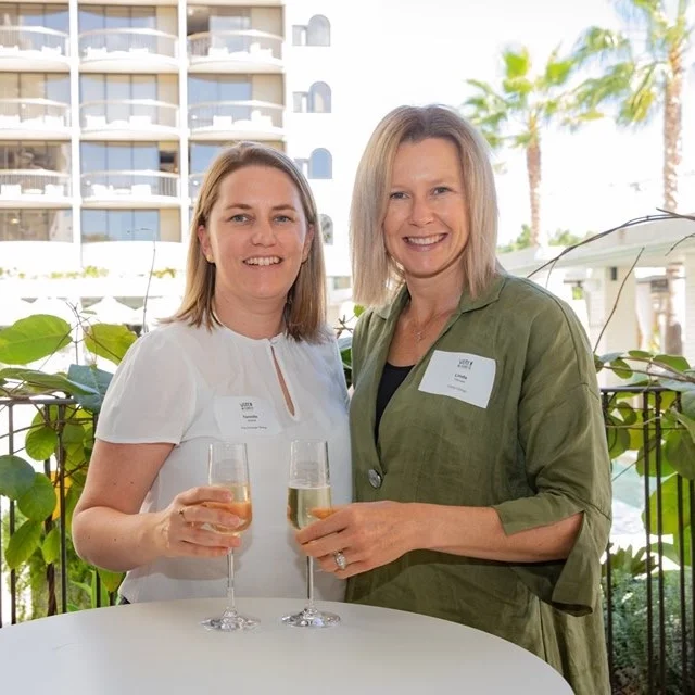 Tennille and Linda at a Women in Tourism Leadership lunch in Brisbane. Photo by Holly G