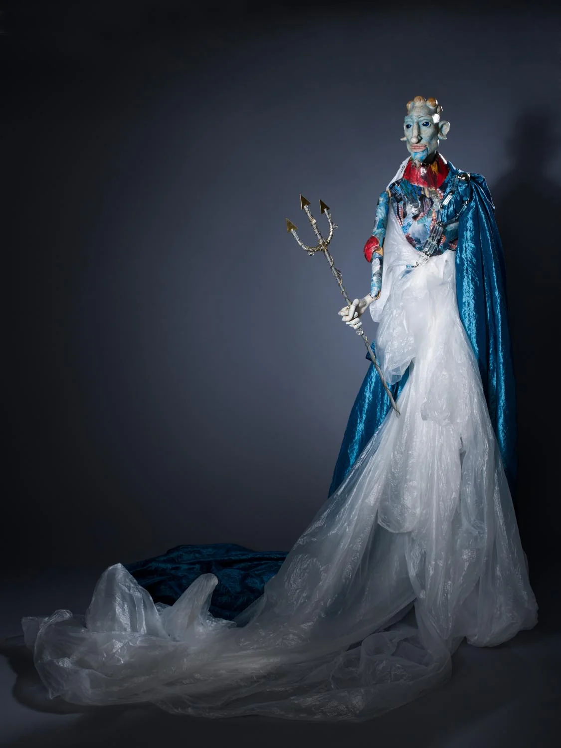 Puppet by Jorge Cirqueira representing Neptune (Greek God of the Sea) in "Os Lusíadas", a Portuguese epic poem by Luís Vas de Camões about the Portuguese voyages of discovery c.15th - 16th centuries. MOA CAT: 2956/293 a-b c.2012 Photographed for Dr. Anthony Shelton's book Heaven & Hell, 2014.