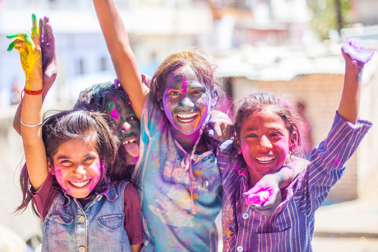  Happy Holi! A group of girls&nbsp;partake in the merriment of the&nbsp;festival: Jaipur, Rajasthan 