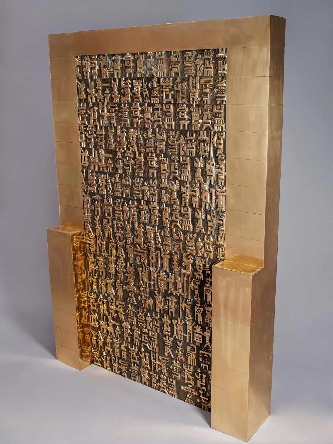 Oh Persepolis II: Parvis Tanavoli (Iranian, B. 1937) Bronze 73 1/4 x 50 3/8 x 10 1/4 inches. Excecuted 1975 - 2008. Photographed over a period of 12 hours in a giant grey paper tent.