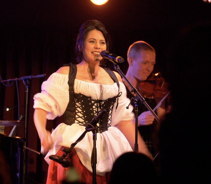 Satomi Hofmann performing original 'Sushi Schnitzel' Cabaret Set at The Green Room 42 ©2024