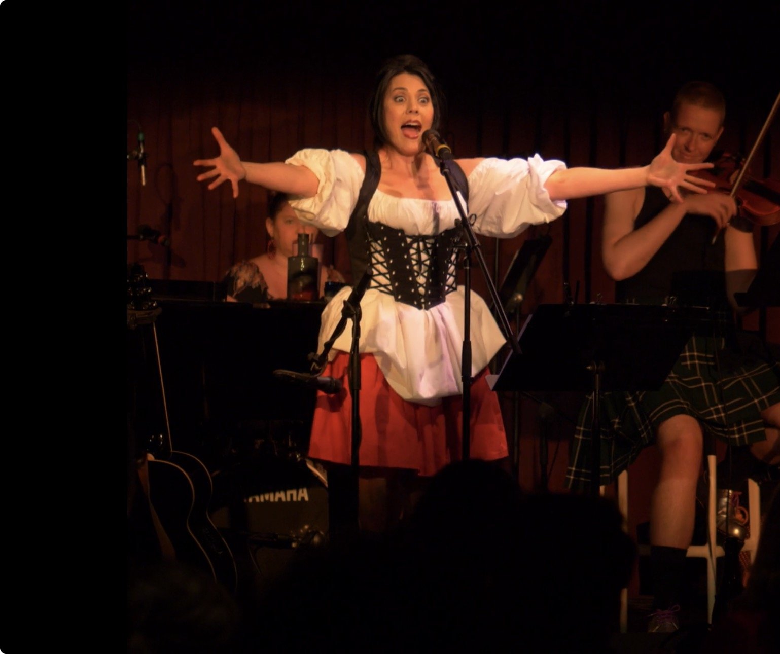 Satomi Hofmann performing original 'Sushi Schnitzel' Cabaret Set at The Green Room 42 ©2024