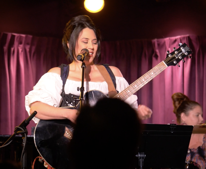Satomi Hofmann performing original 'Sushi Schnitzel' Cabaret Set at The Green Room 42 ©2024
