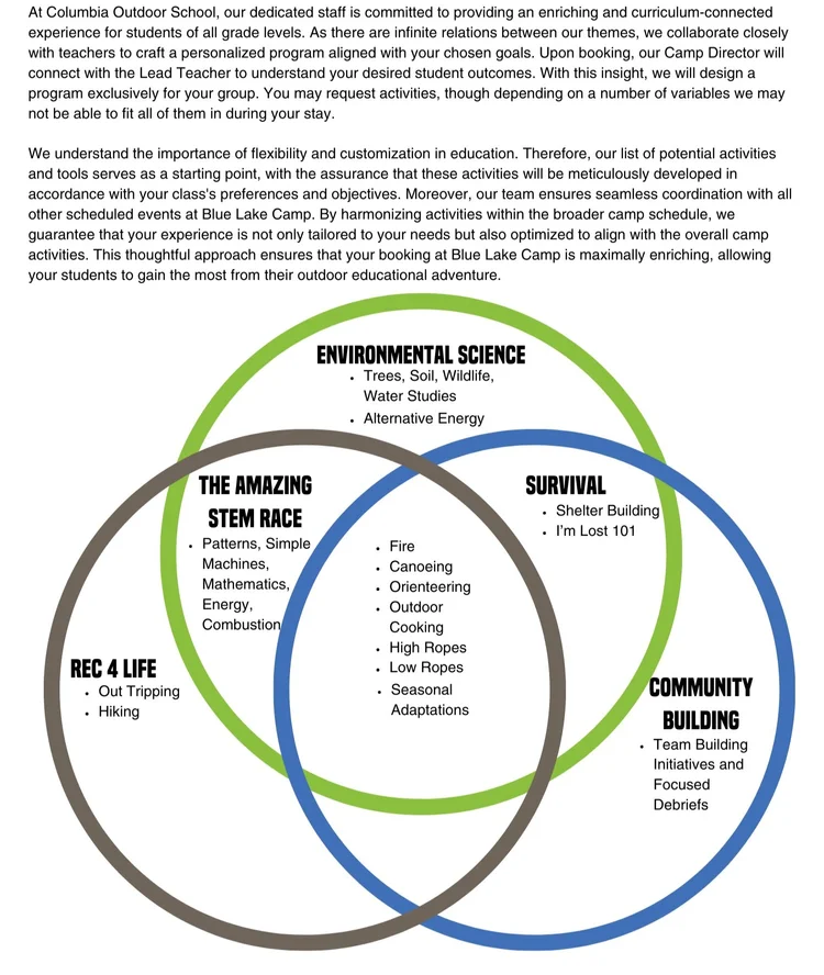 Programming & Activities Class to Camp — Columbia Outdoor School & Blue ...