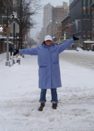 Standing in the middle of New York City during the Blizzard of 2011! Who is happier than me?