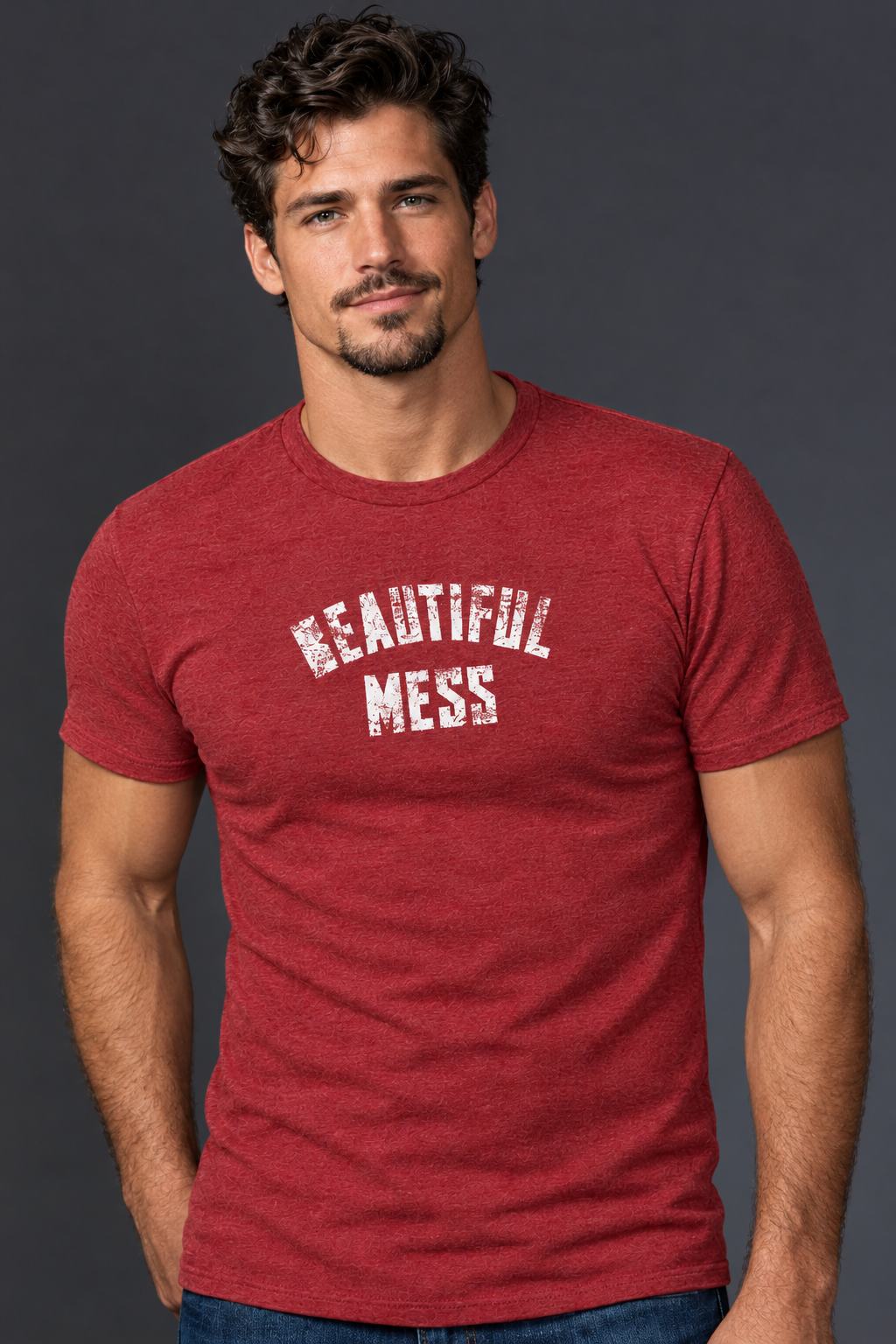Confident Portrait in a Distressed Red Tee.png