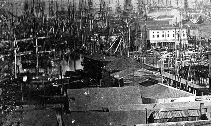Photograph of the financial district circa 1851