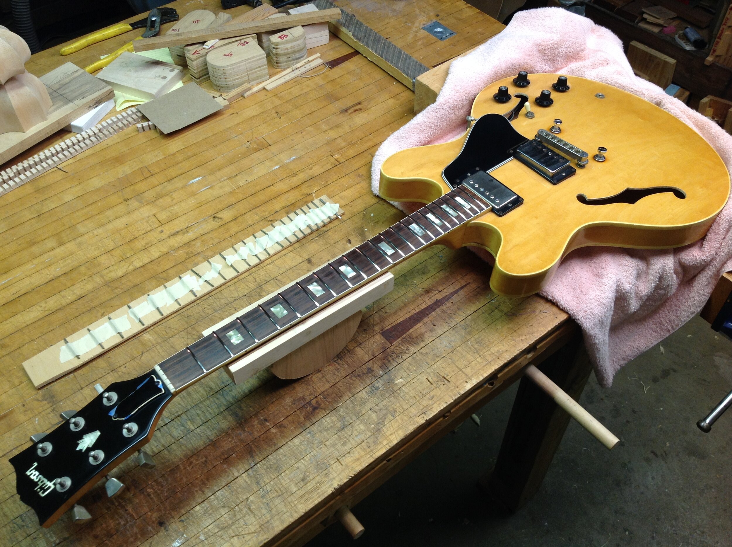 Electric guitar re-fret job.
