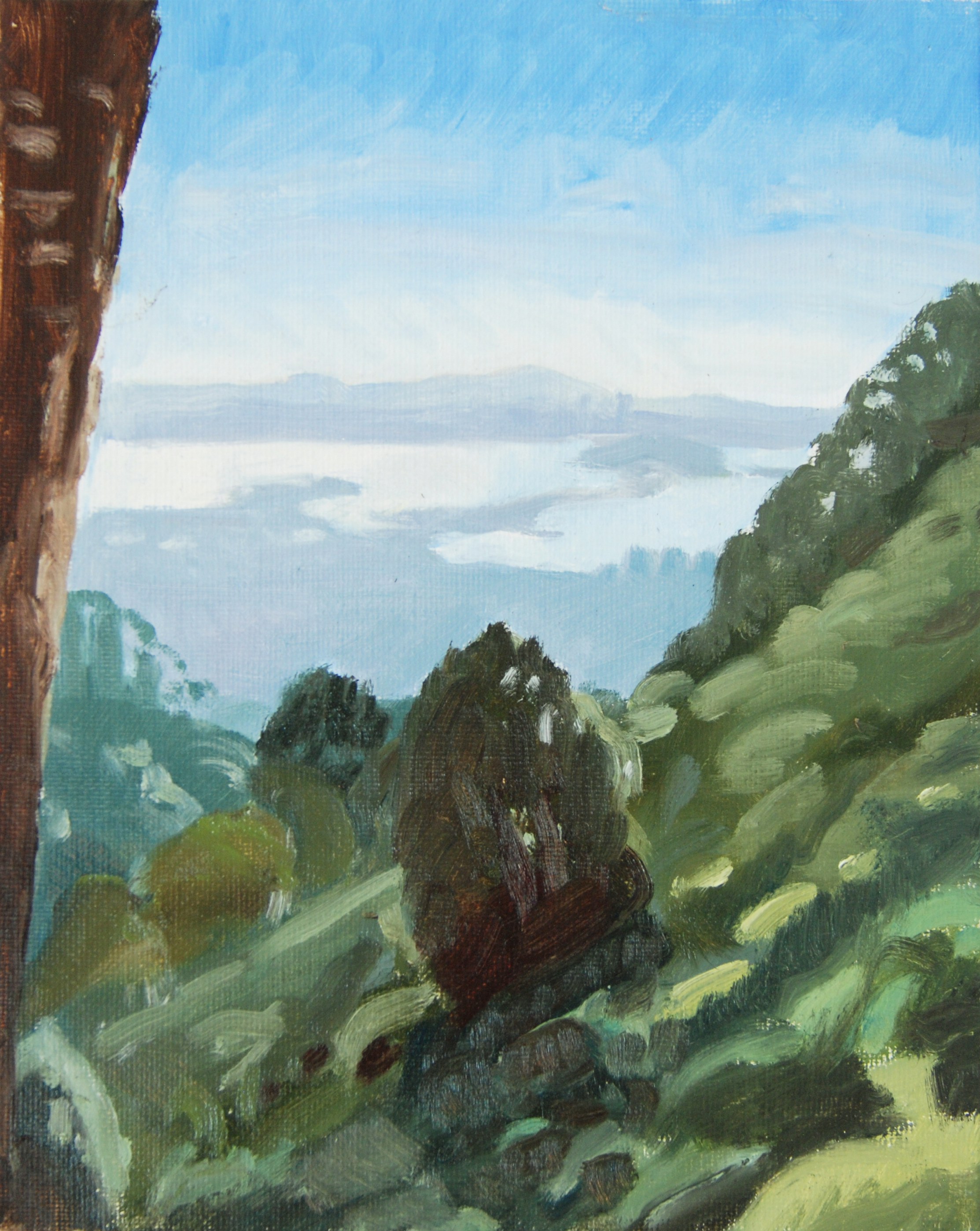   Grizzly Peak Boulevard, Berkeley , 10 x 8 in.  Oil on canvas. Available for purchase. (2015) 