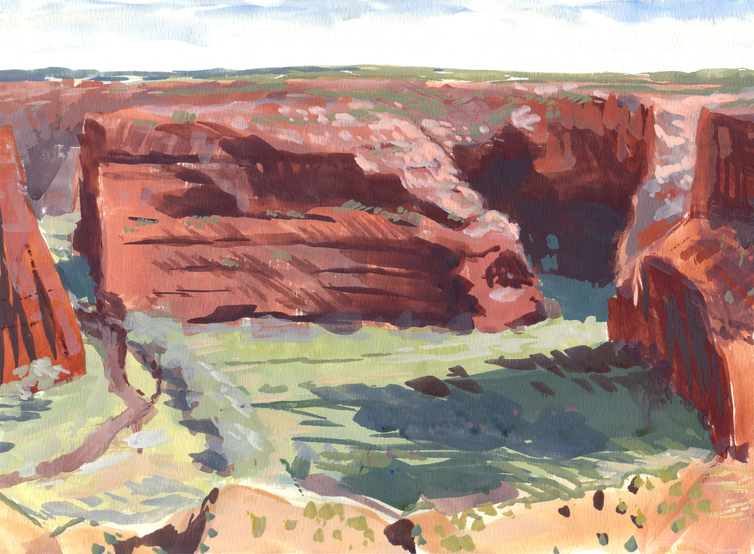 Canyon de Chelly, 9 x 12 in. Gouache on paper. Available for purchase. (2017)