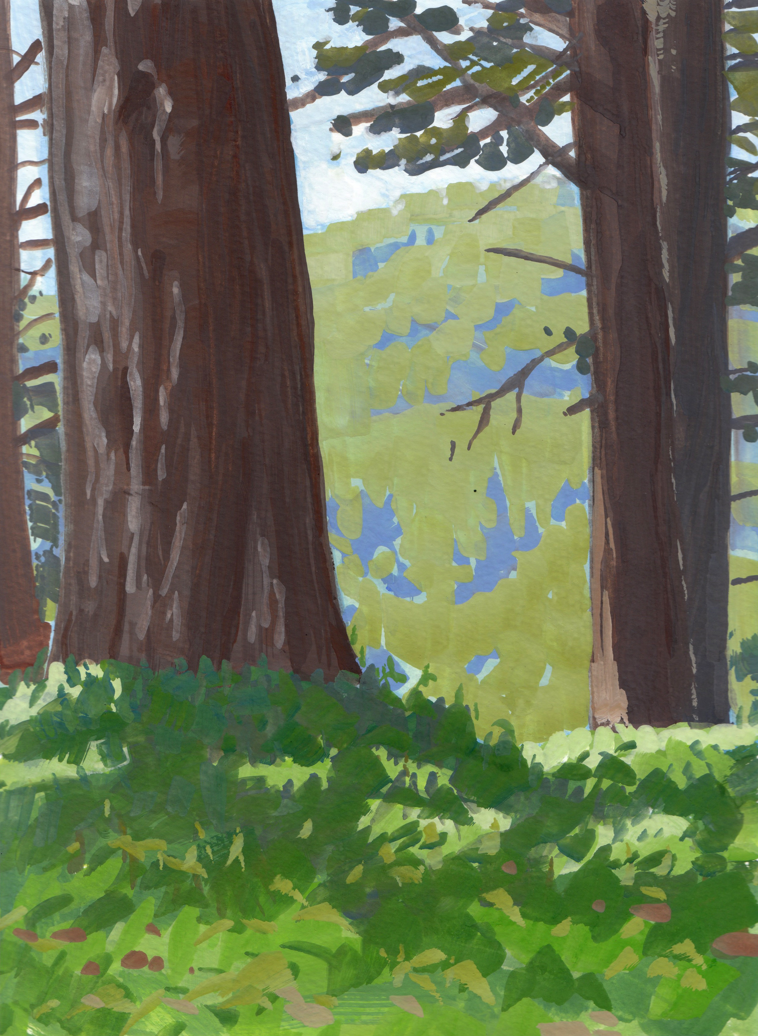 View of Claremont Canyon, 9 x 12 in. Gouache on paper. Available for purchase. (2017)