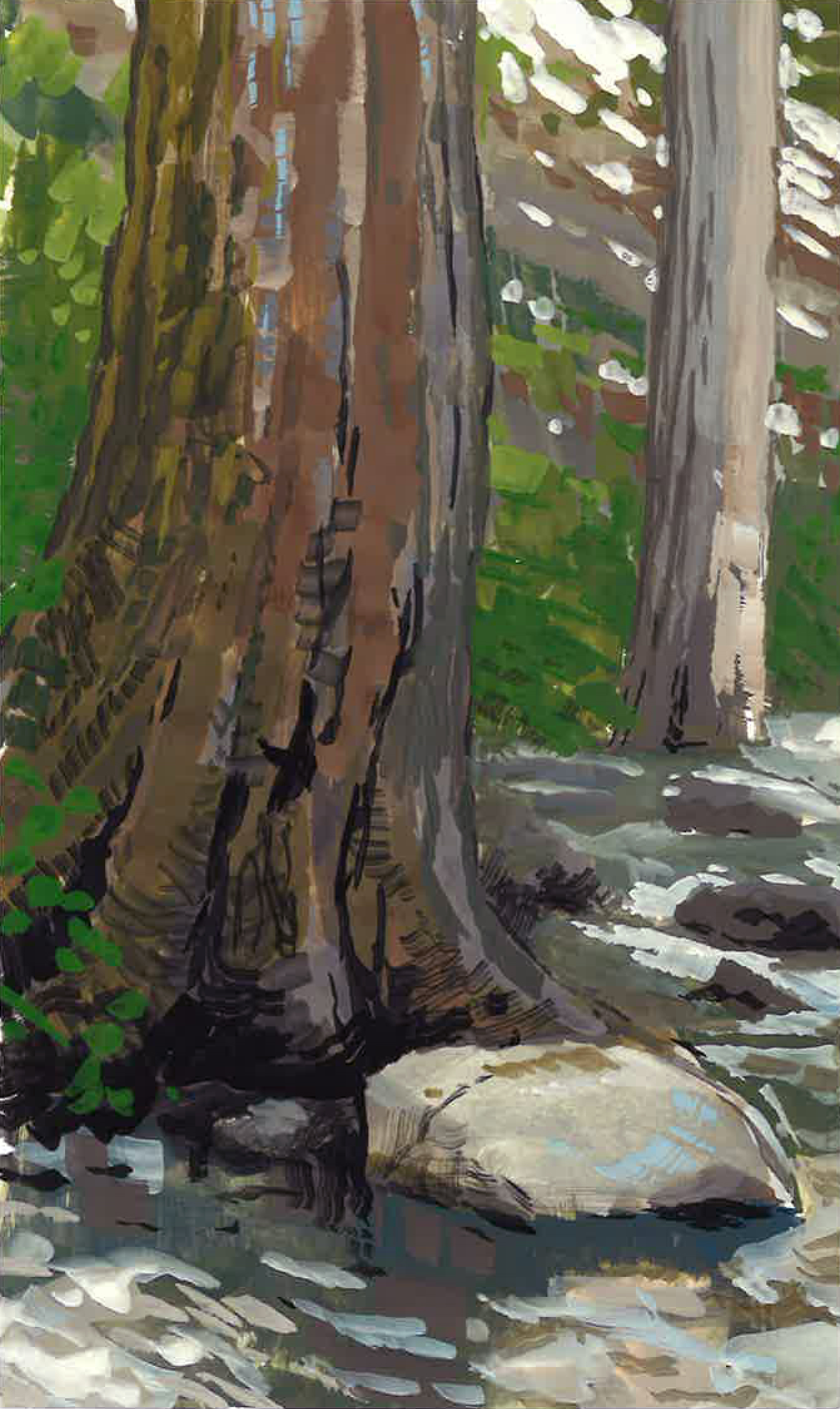   Sitting in the Nacimiento River , 4 x 8 in.  Gouache on paper. Private collection. (2017) 