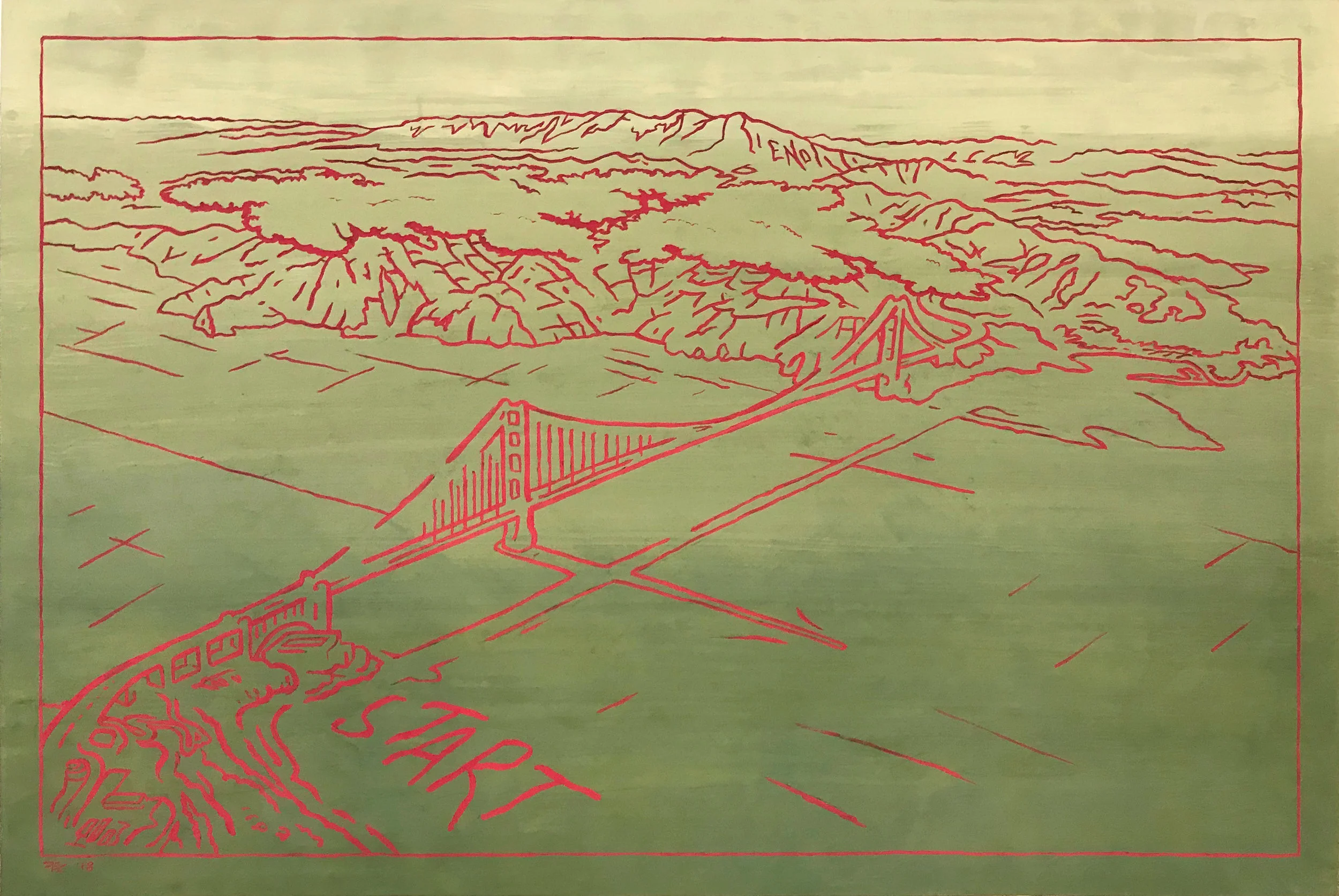 Marin Headlands Maze, 24 x 36 in. Gouache on paper. Available for purchase. (2018)