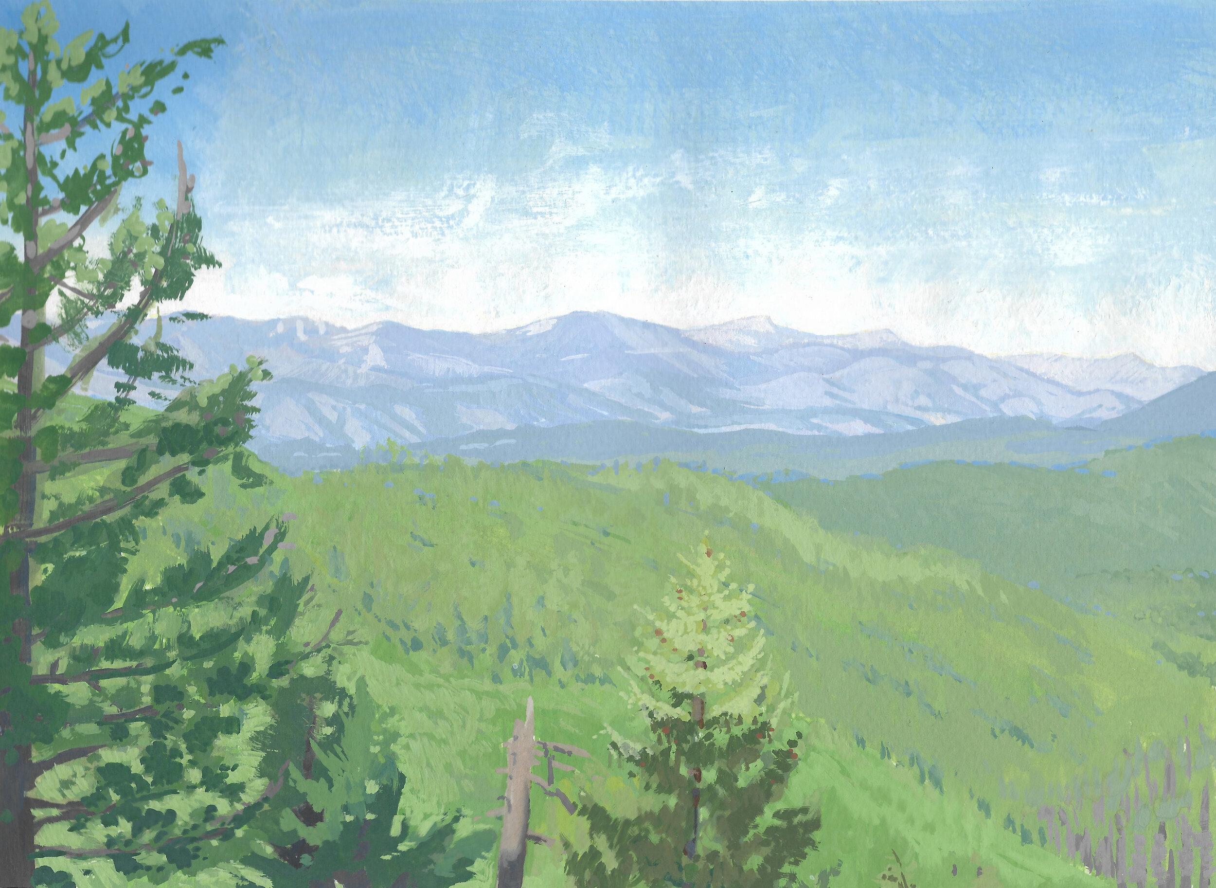  Siskiyou Mountain Morning (2019)  9” x 12” — gouache on paper  Available for purchase. 