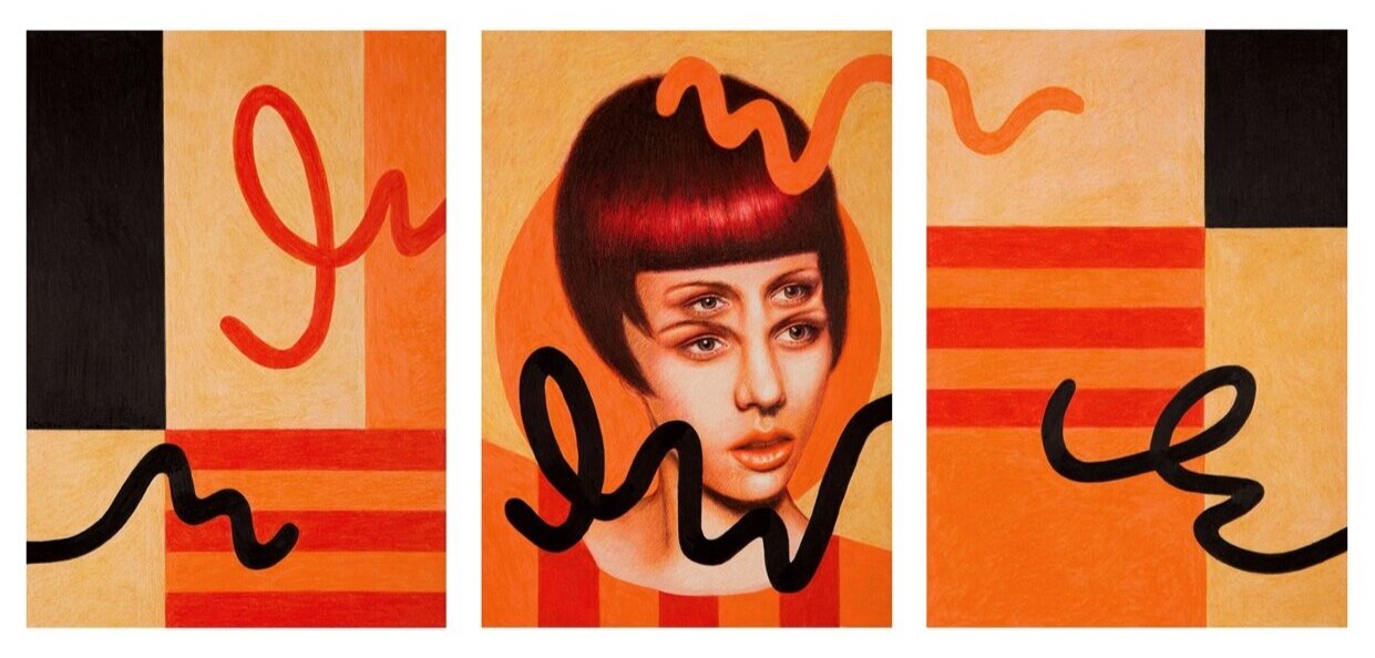 Ruby Chew, Orange Triptych (Clementine), Coloured Pencil on Paper, 2018