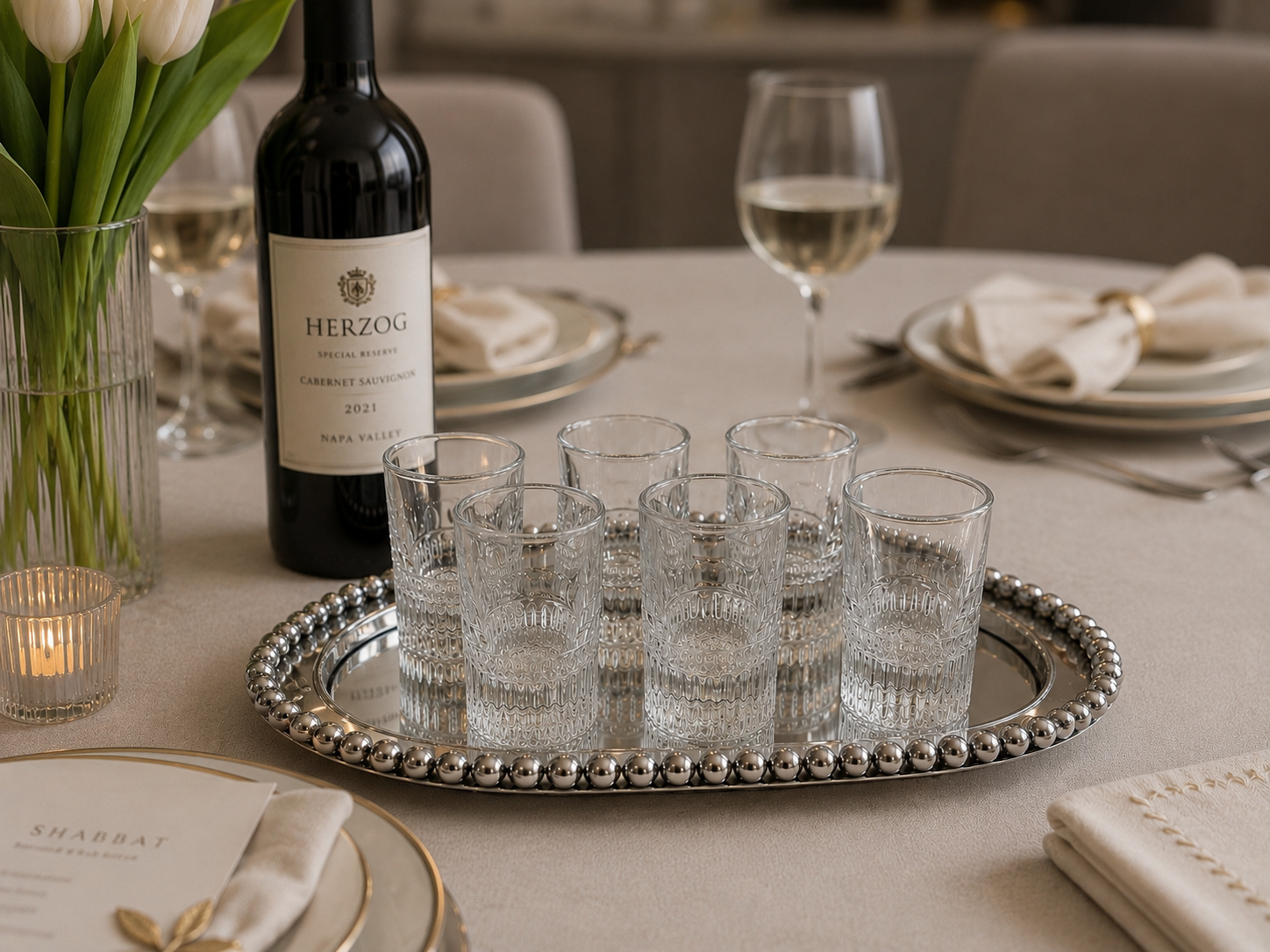Beaded Elegance Shot Glass Set with Tray