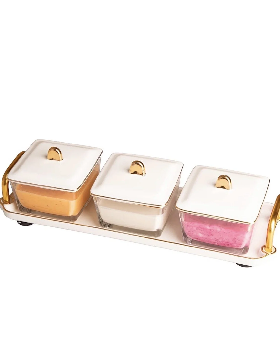 Elegant Triple Dip Bowls with Porcelain Lids