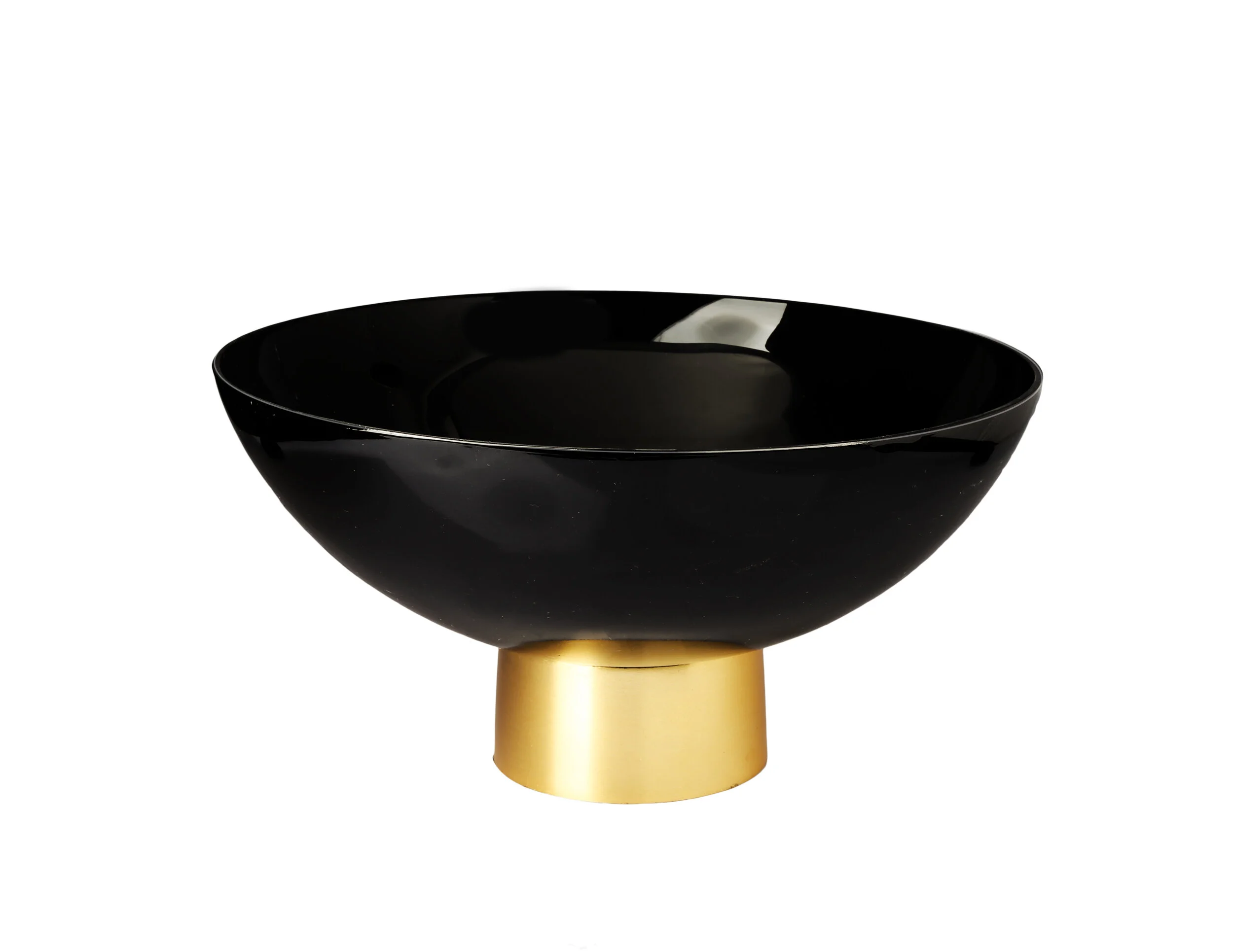 Black Glass Bowl on Gold Base — The Doily Lady