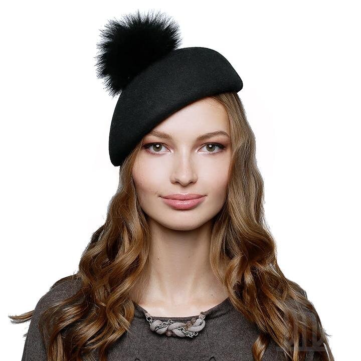 Black or Navy Fascinator with Mink Pom 