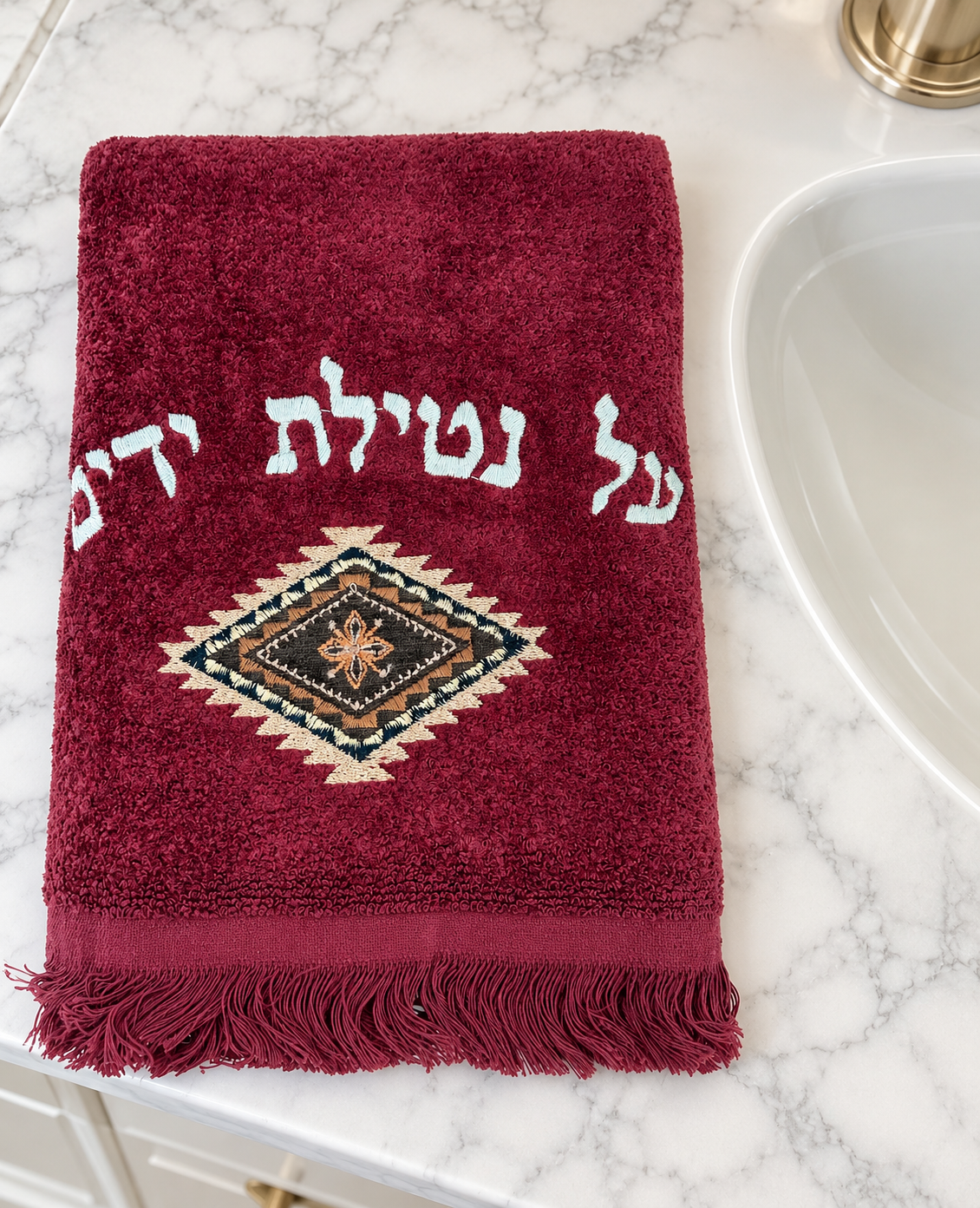 Maroon Aztec Fingertip Towel-Set of Two