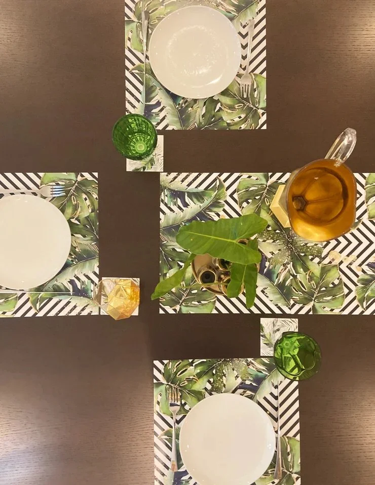 csquared tropical placemats with black stripes tablescape.jpg