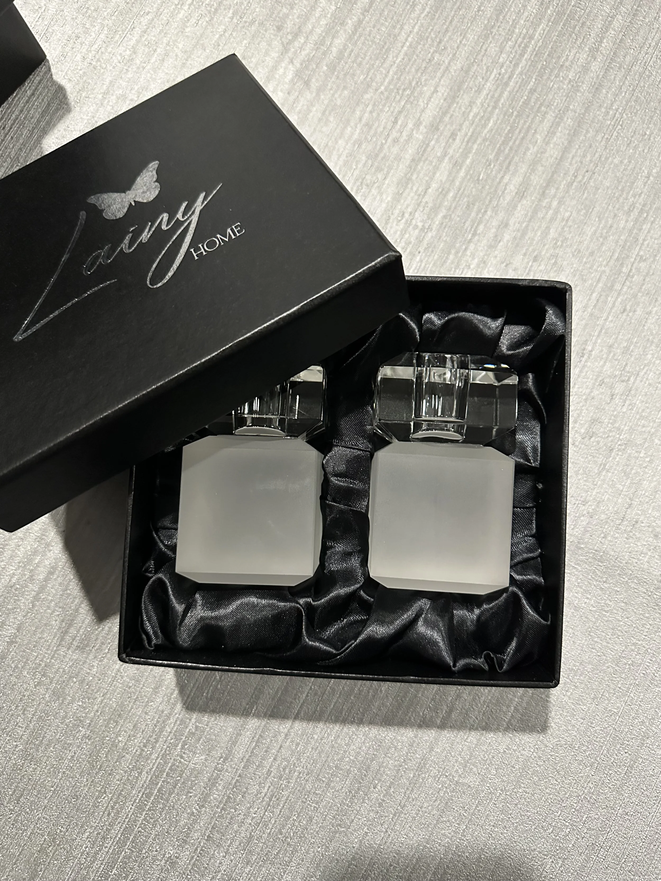 lainy frosted clear candlestick boxed.JPG