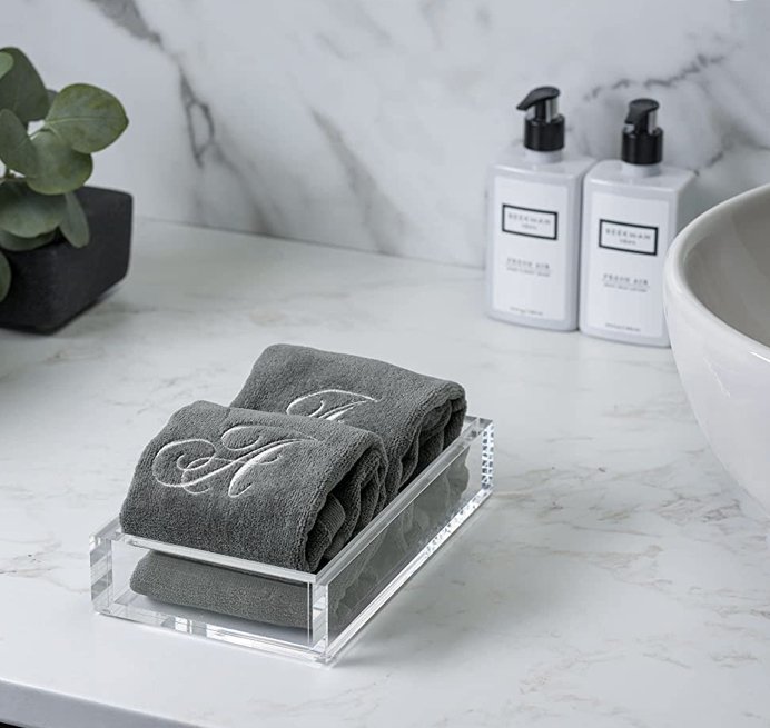 Luxury Lucite Tray with 2 Monogrammed Towels