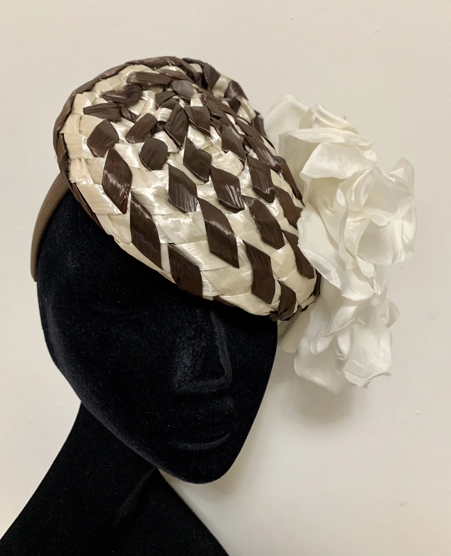 Tanya Cream & Brown Silk Flower Fascinator — The Doily Lady display picture 3