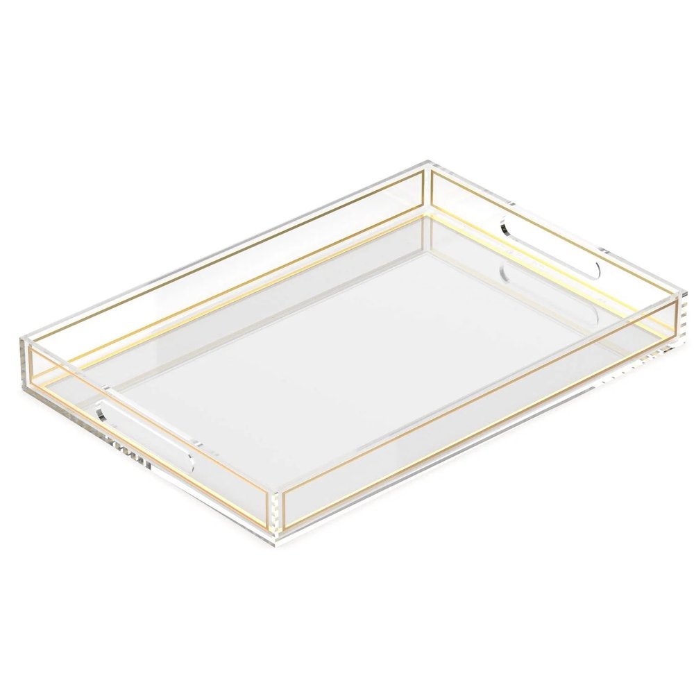 Lucite Serving Tray with Clear Cylinder Handles