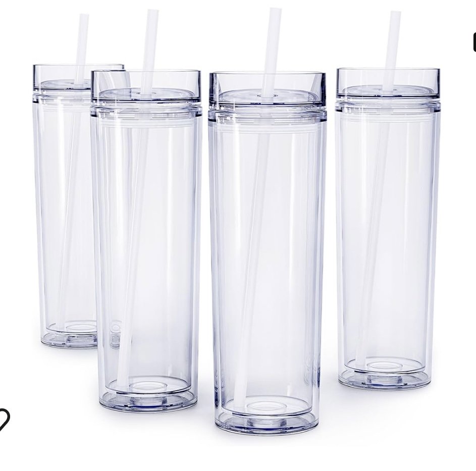 Double-Wall Insulated Acrylic Tumblers Set of 4  With Straw & Lid  The  Doily Lady