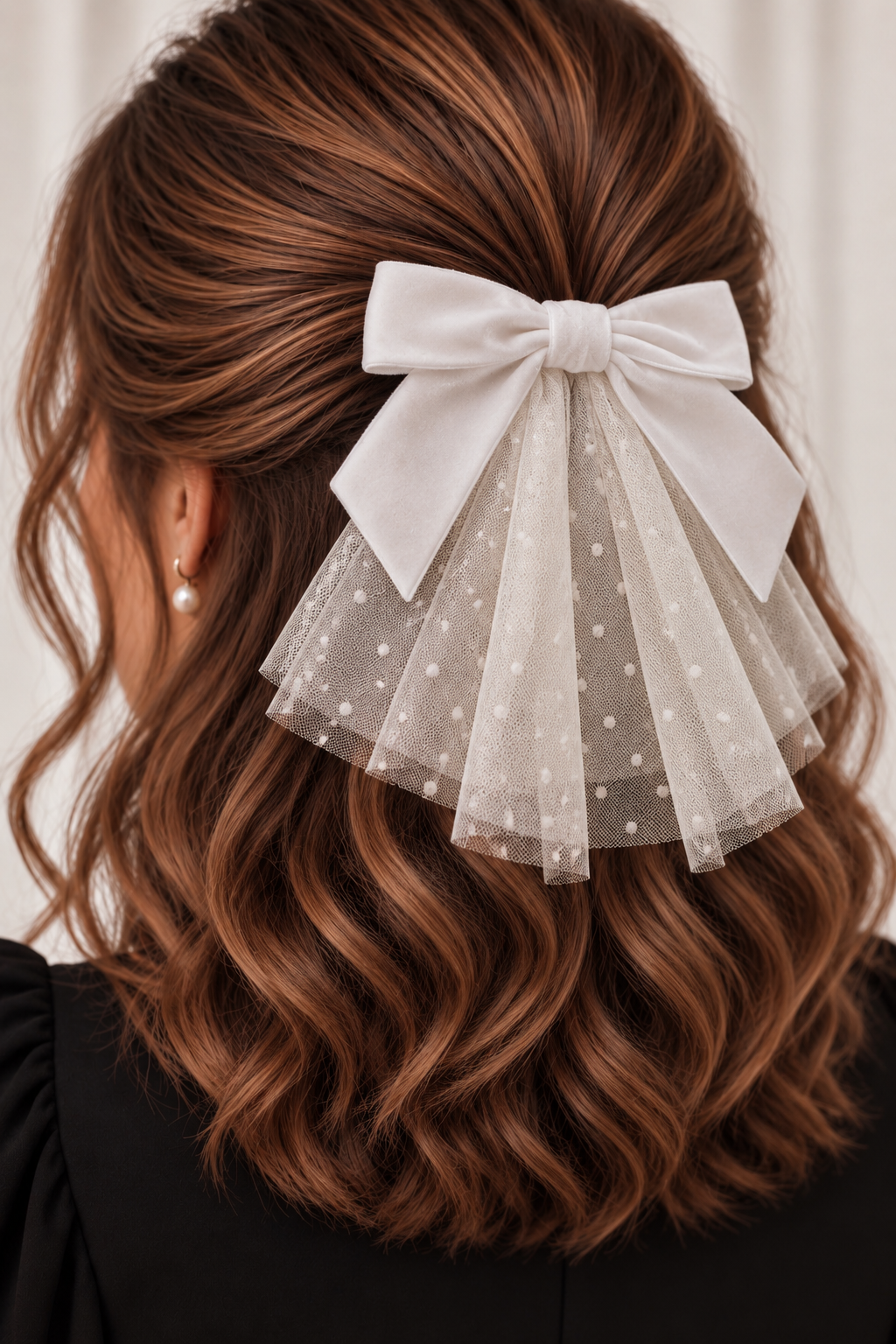 Cream Tulle Cape with White Velvet Bow