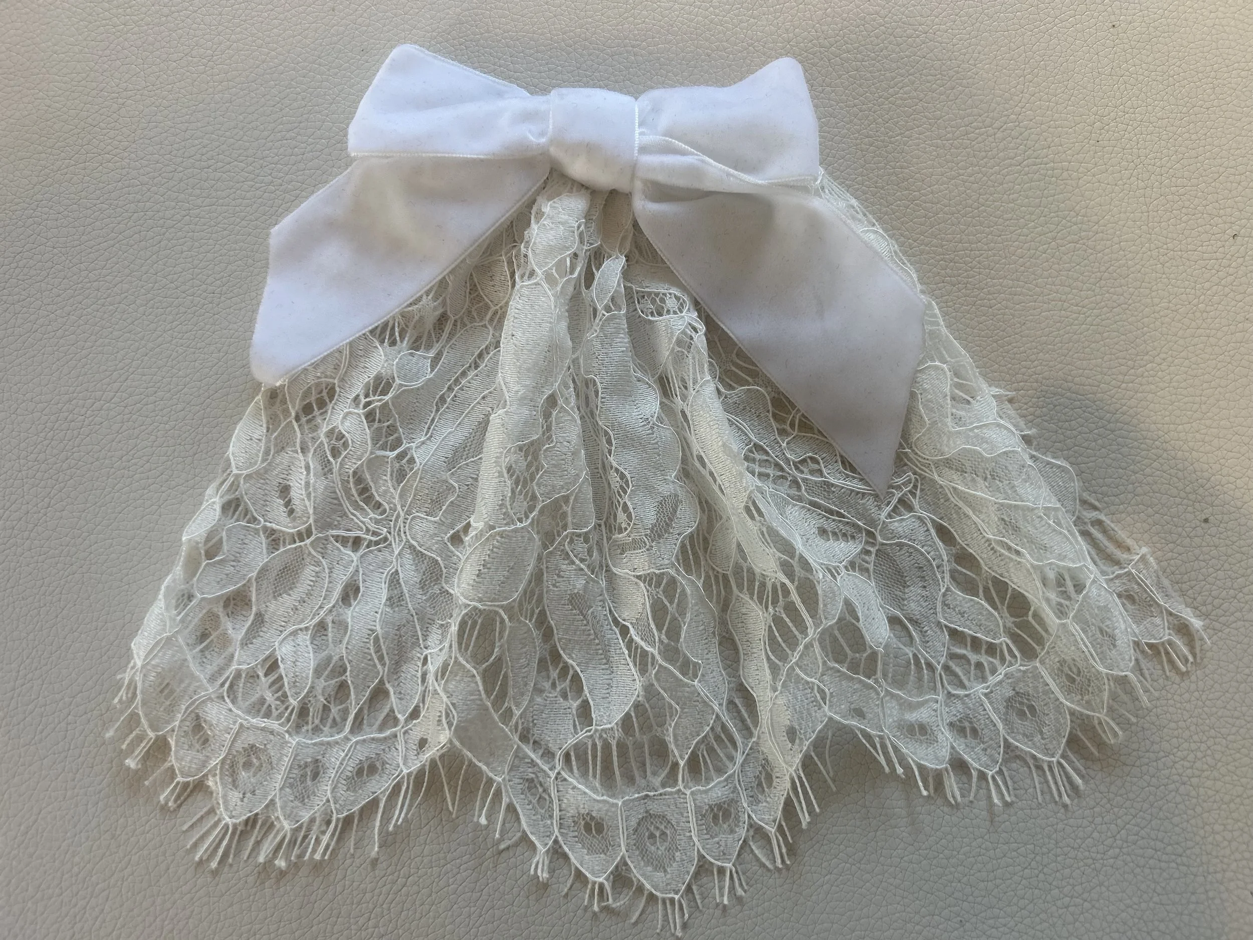 Cream Eyelash Lace Cape with White Velvet Bow