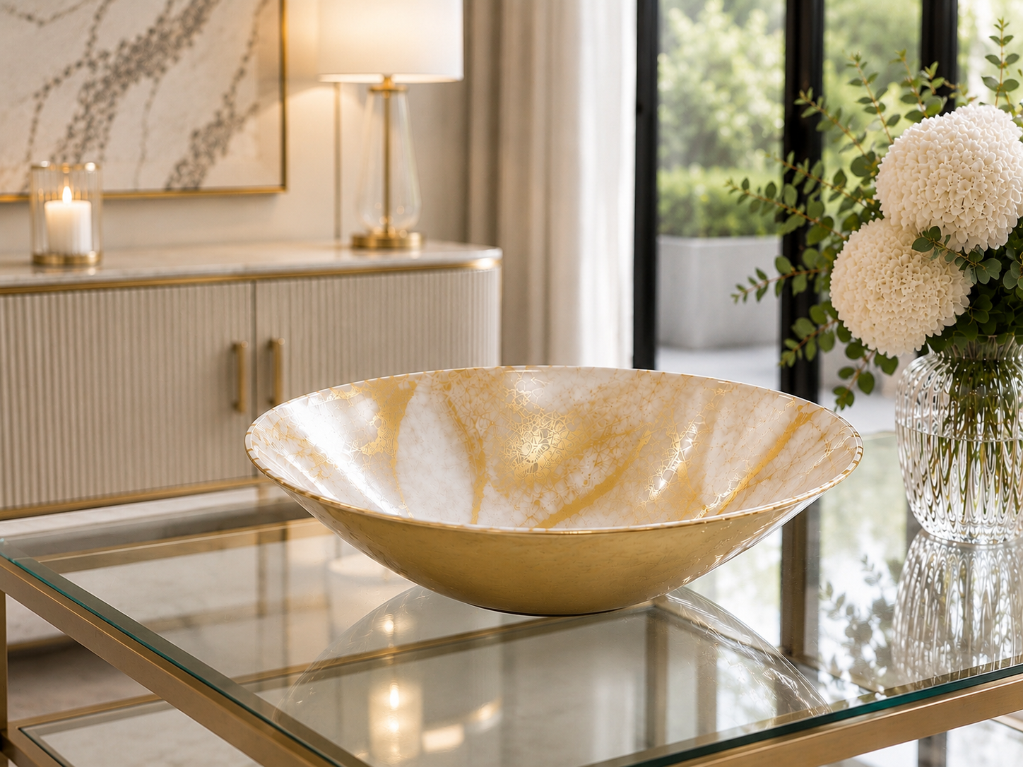 Gold White Marble Glass Bowl