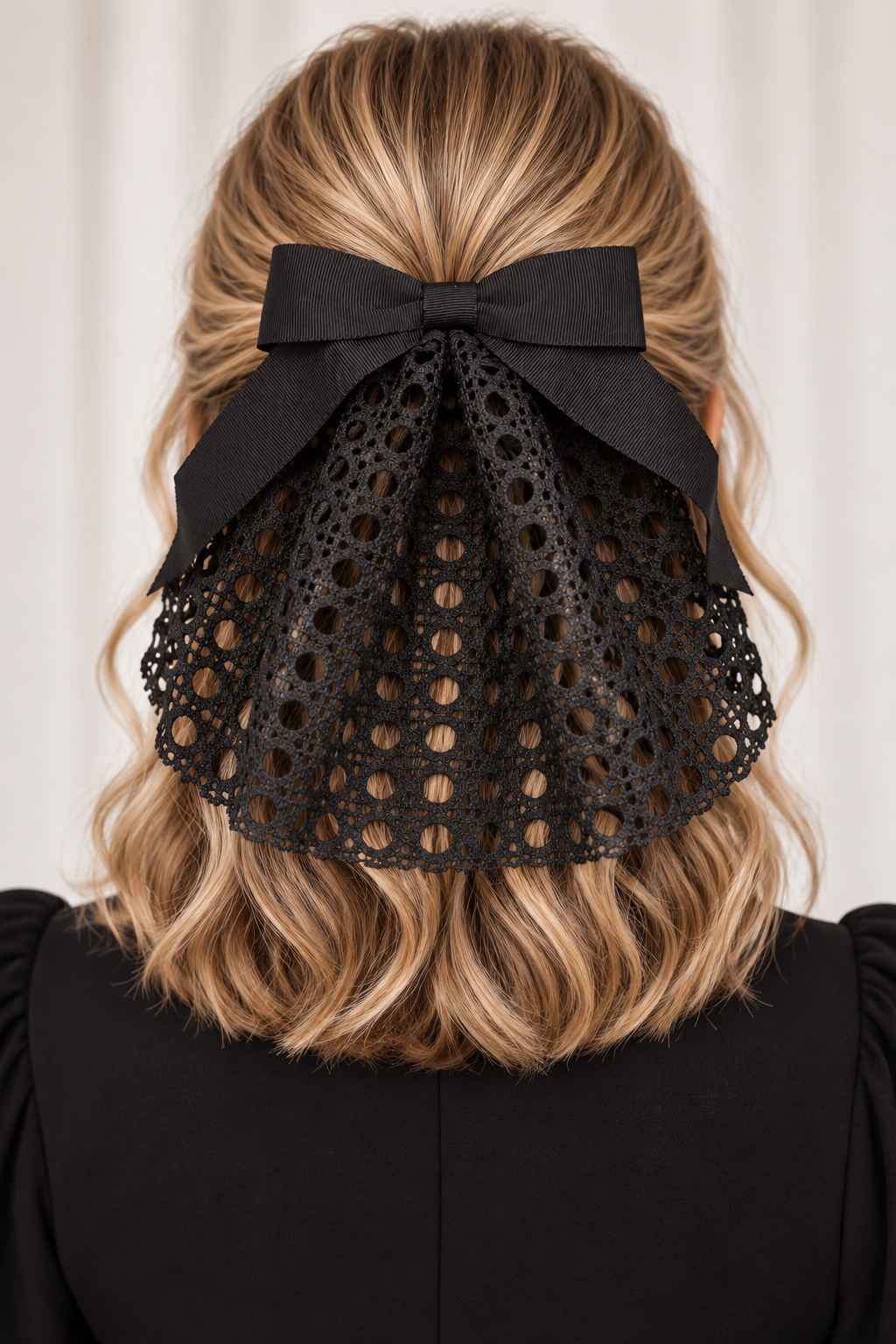Black Designer Inspired Lace with Grosgrain Bow