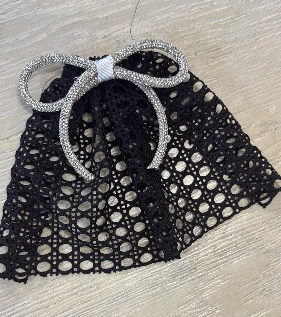 COMING SOON: Black Designer Inspired Lace-Silver Metallic or Gold Metallic Bow