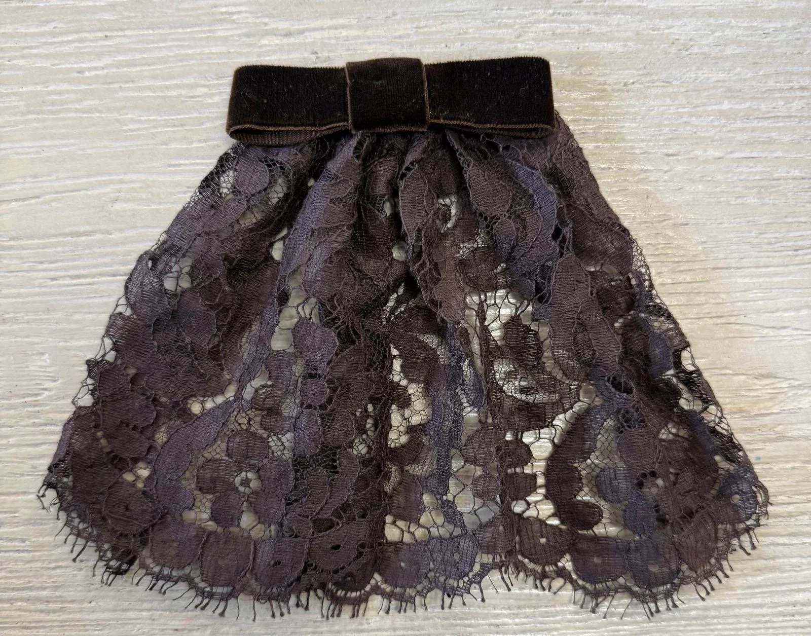 Brown Eyelash Lace Cape with 1" Brown Velvet Bow