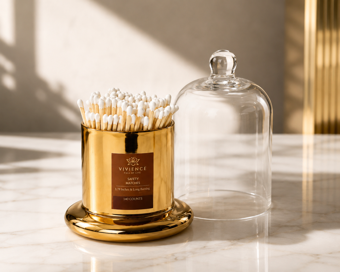 Glass and Metal Match Cloche-Gold