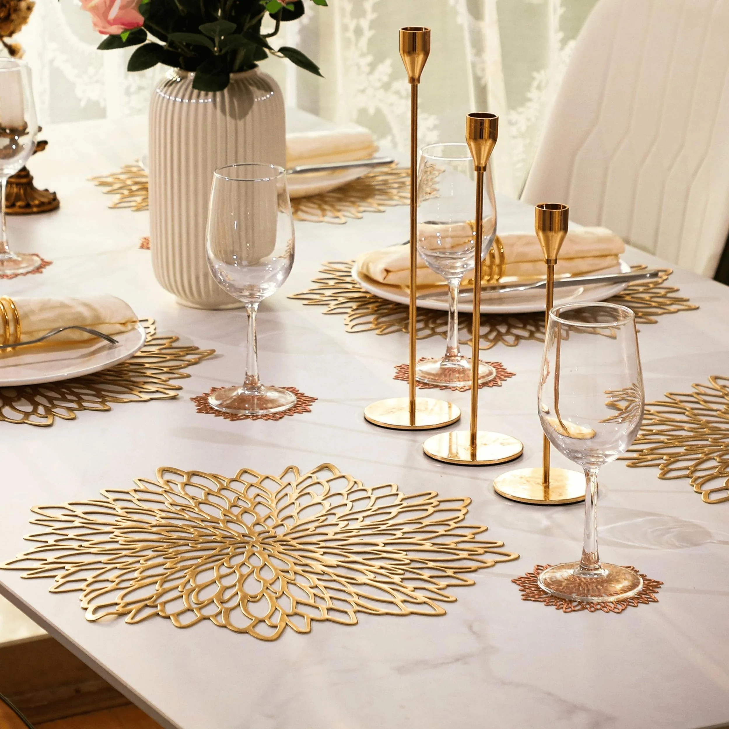 Floral Cut-Out Placemat-Set of 12, Silver or Gold