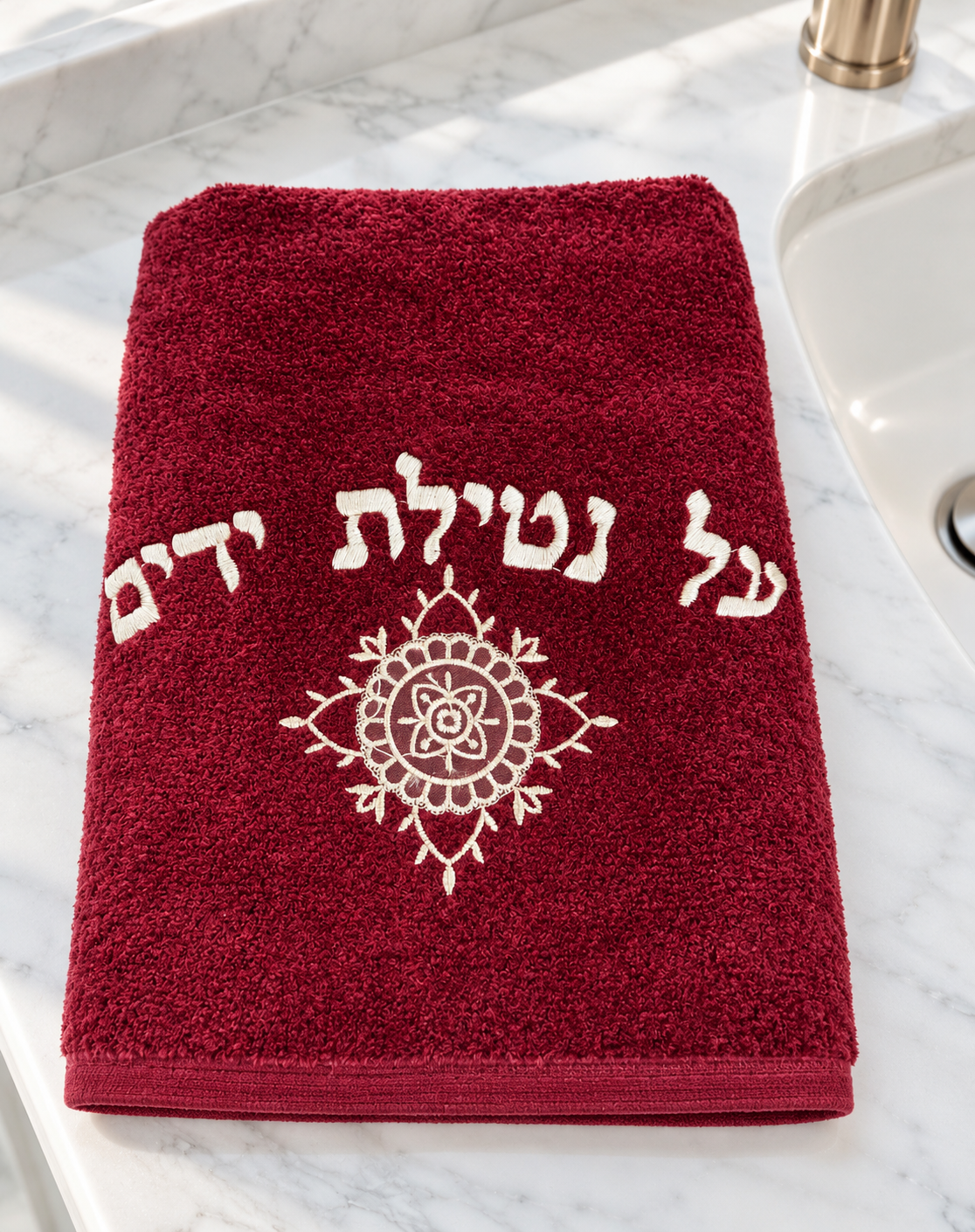 Maroon Medallion Fingertip Towel-Set of Two