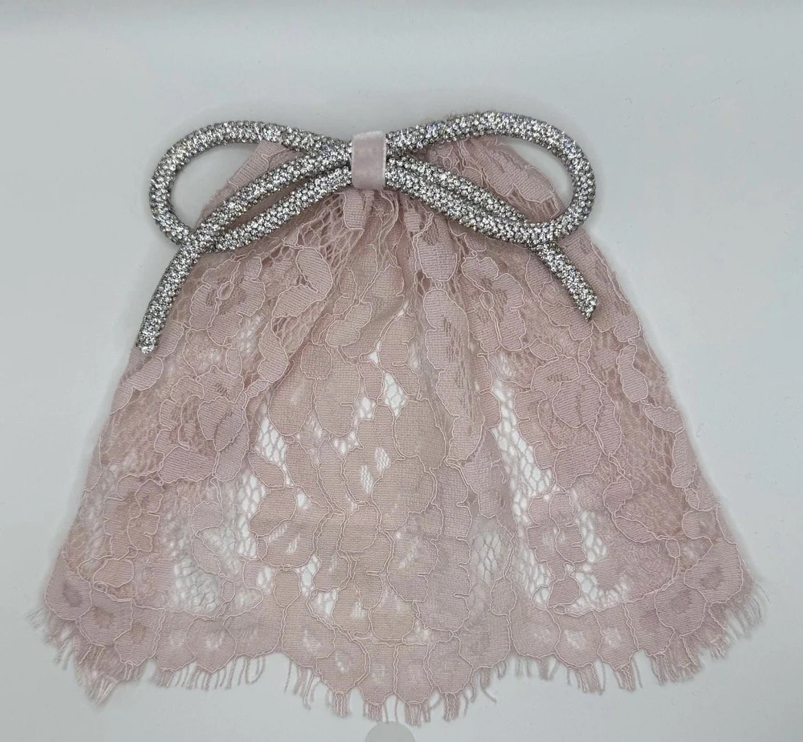 Pink Eyelash Lace Cape with Silver Rhinestone Bow