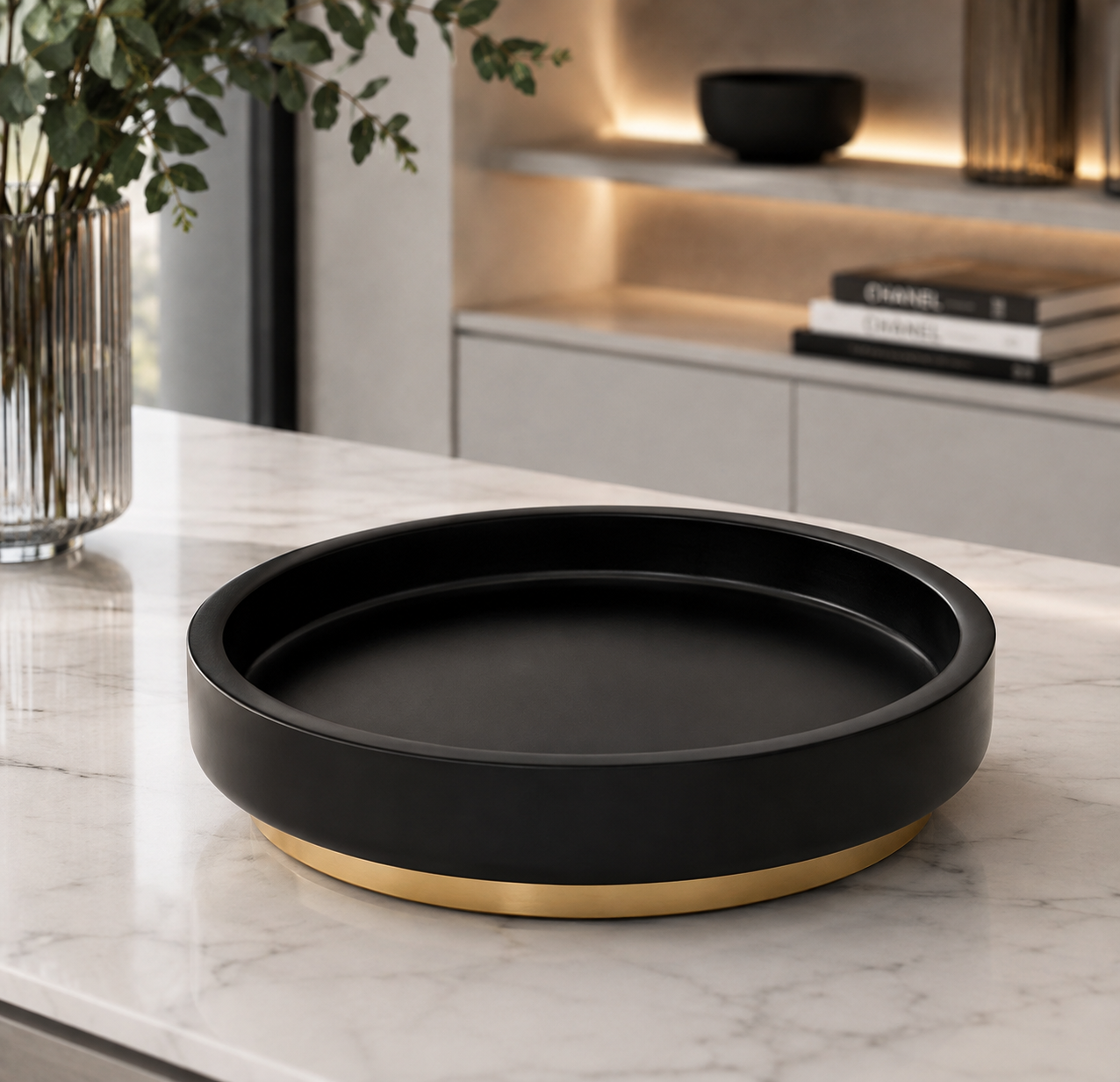 Black & Gold Modern Serving Tray