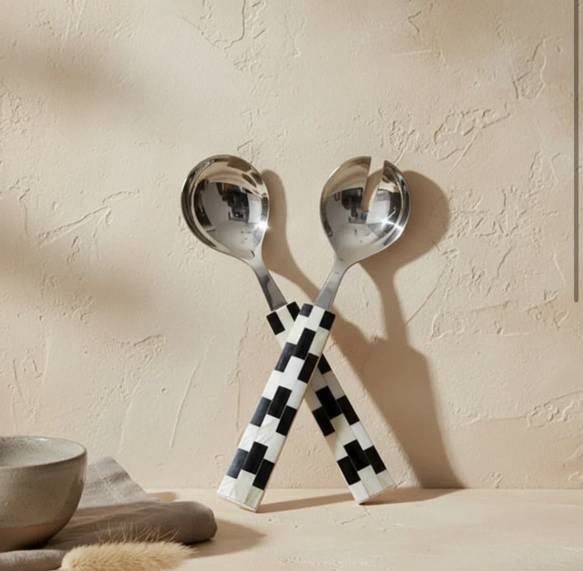 Stylish Black & White Checkered Salad Servers