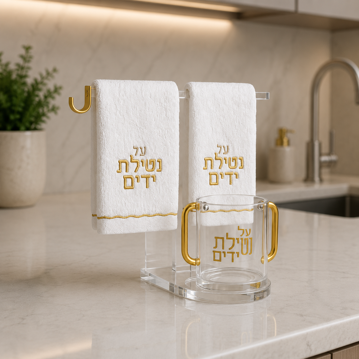 Premium Lucite Handwashing Stand with Gold Accents