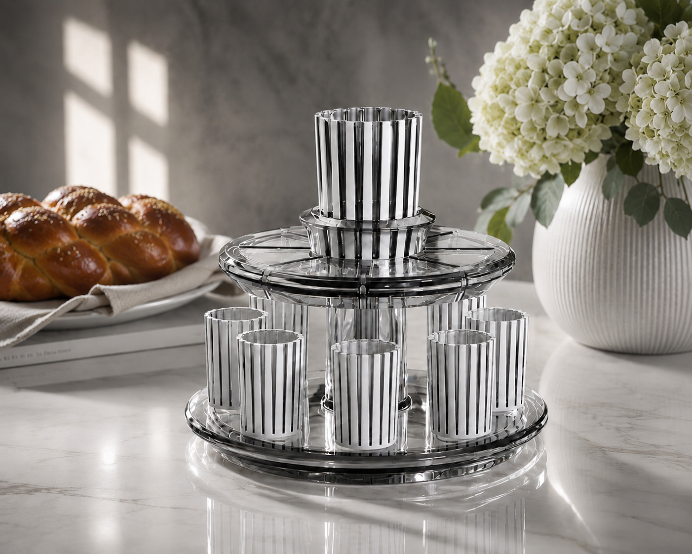 Kiddush Wine Fountain Set-Smoke & White