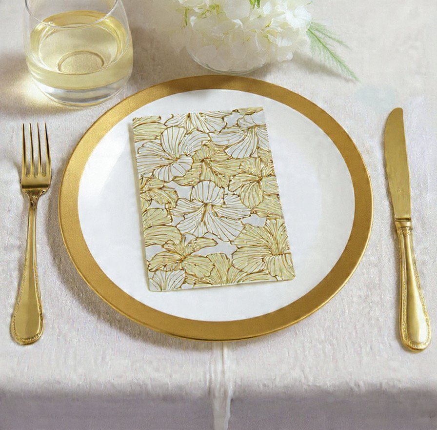 faire hibiscus napkin tablescape.JPG