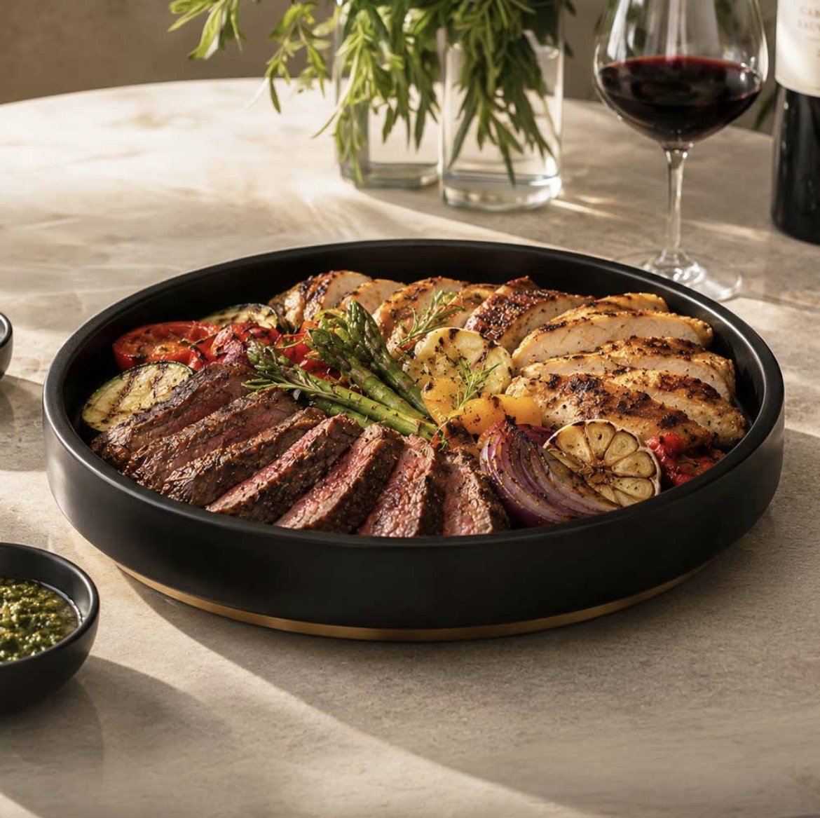 btshalom black and gold tray with food.jpg