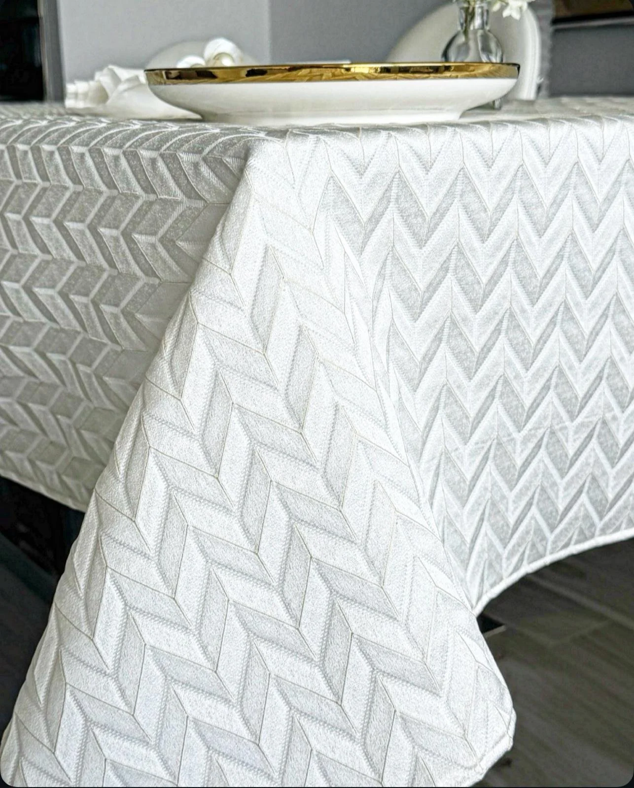 White Herringbone Tablecloth